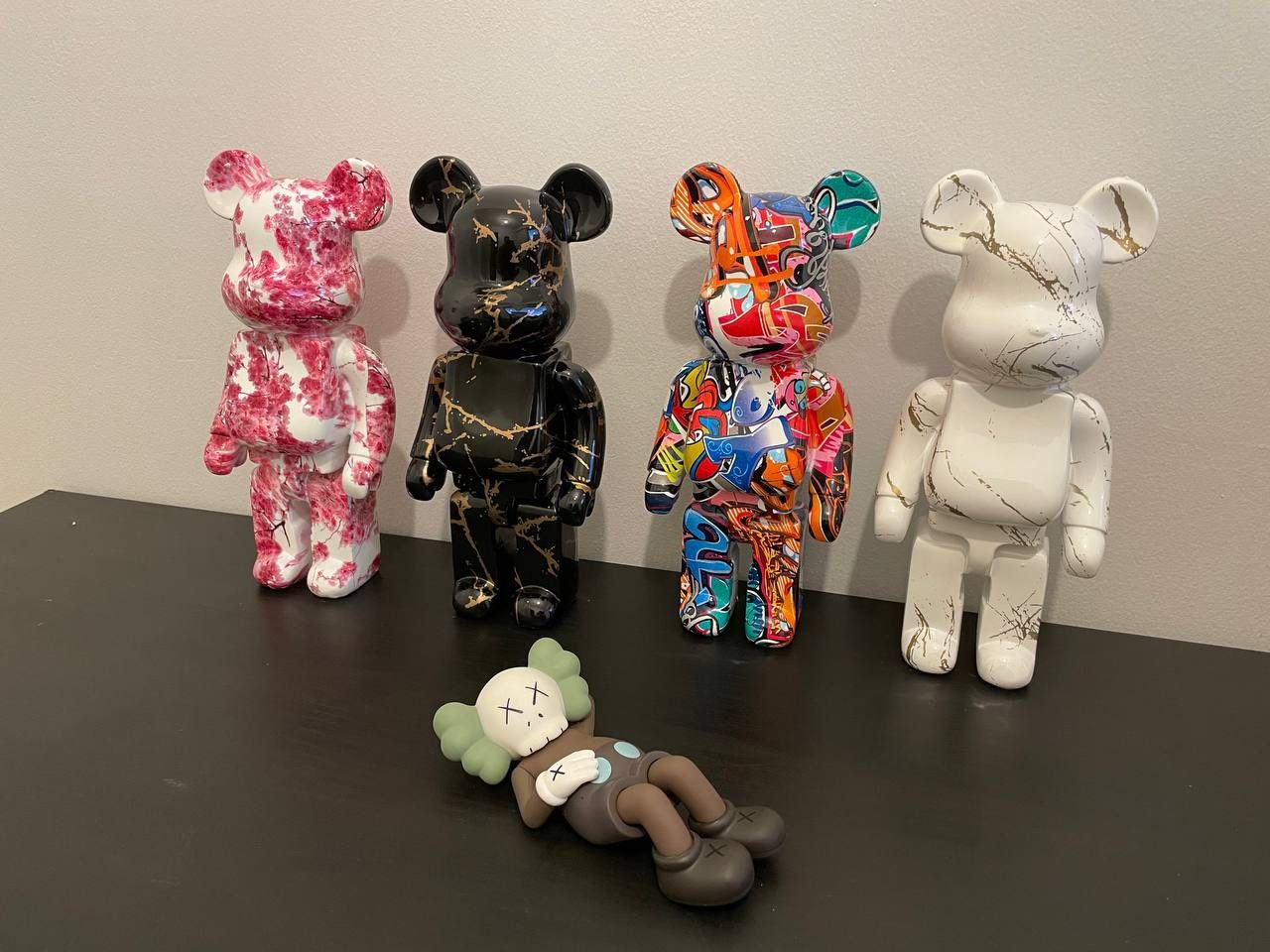 400% Bearbricks Decorative Figure. White Marble, Black Marble, Blue marble.