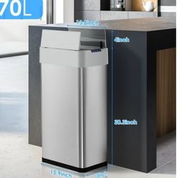 18.5 Gal Automatic Trash Can, Motion Sensor Garbage Bin W/ Soft-Close, Wings-Open Kitchen Trash Can for Living, Dining room, Kitchen, Silver Stainless