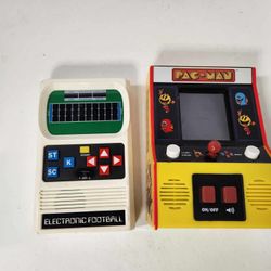 Lot of 2 Handheld Retro Arcade Video Games Pac-Man & Electronic Football Mattell