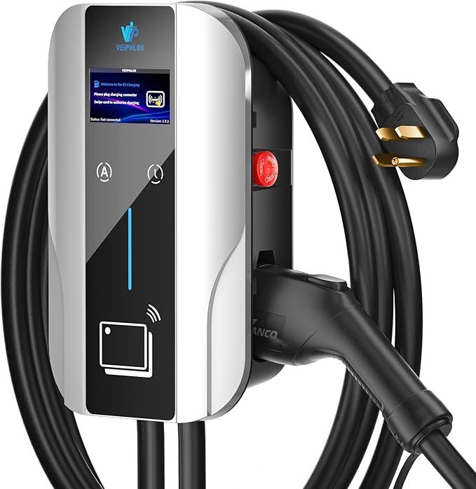 Level 2 EV Charger 40 Amp Electric Car NEMA 14-50 Plug, Wall Mounted, 25 Foot Cable, RFID, Schedule Timer 240V, Honda Toyota BMW Hyundai Ford Rivian