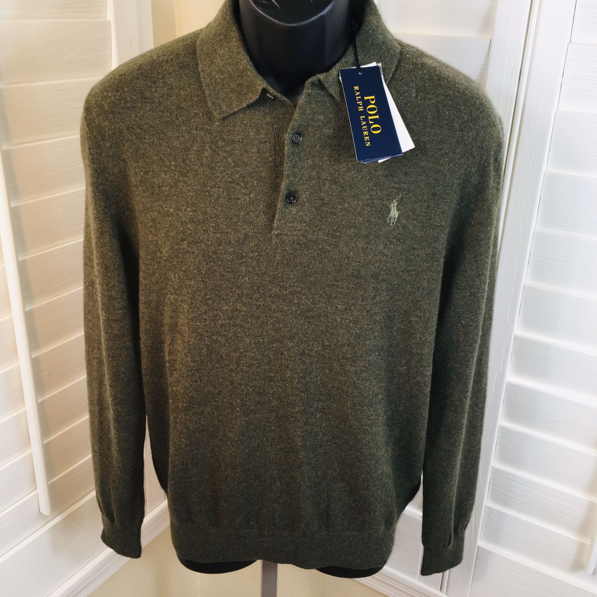 Polo Ralph Lauren Machine Washable Cashmere Sweater, Olive - Men’s M - Brand New w/Tags $298
