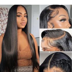 Straight Lace Front Wigs Human Hair 13x4 Transparent Lace Frontal Glueless Pre Plucked With Baby Hair 150% Density Brazilian Virgin Human Hair Wig Wit