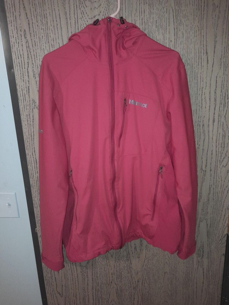 Red Hooded Marmot Jacket Zip Up Pockets In Front An Inside. Large
