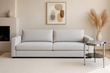 96” Contemporary Track-Arm Sofa in Heathered Gray Linen Blend – Deep Seat, Designer Comfort