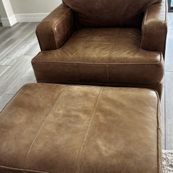 Ethan Allen Leather Chair And ottoman Used 