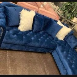 Blue Velvet Sectional Sofa 👍 Fastest Delivery 🚚 