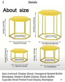 Gold Hexagonal Metal Display Stands Set of 4