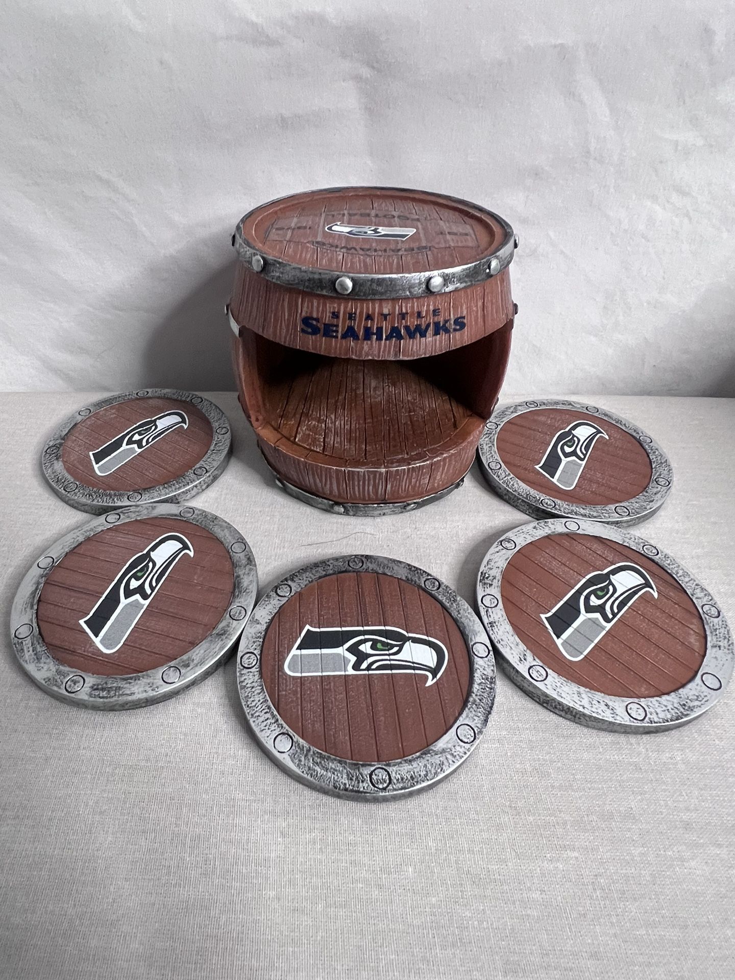 Seattle Seahawks Barrel Coaster Set