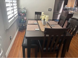 Dinning Table, black, 4 chairs and bench