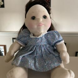 Mattel My Child Doll 15 Inch 1985 Black Hait Green Eyes Original Dress