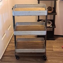 3-tier Sturdy Metal & Wood Rolling Cart