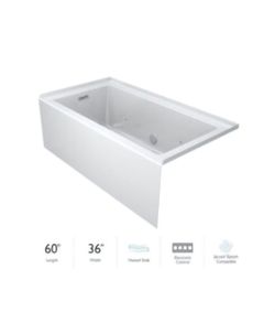 Jacuzzi LNS6036BRL2HS Linea 60 Inch x 36 Inch Three Wall Alcove Soaking Bathtub with Right Drain and Heated Soak