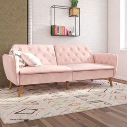 Novogratz Tallulah 83" Memory Foam Futon Sofa Bed, Pink Velvet