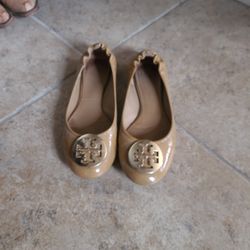 Tan Patent Leathr TB Flats 7.5