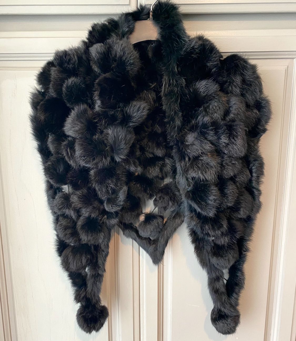 Women's Genuine Black Rabbit Fur Pom Pom Knitted Scarf Neck Warmer Shawl