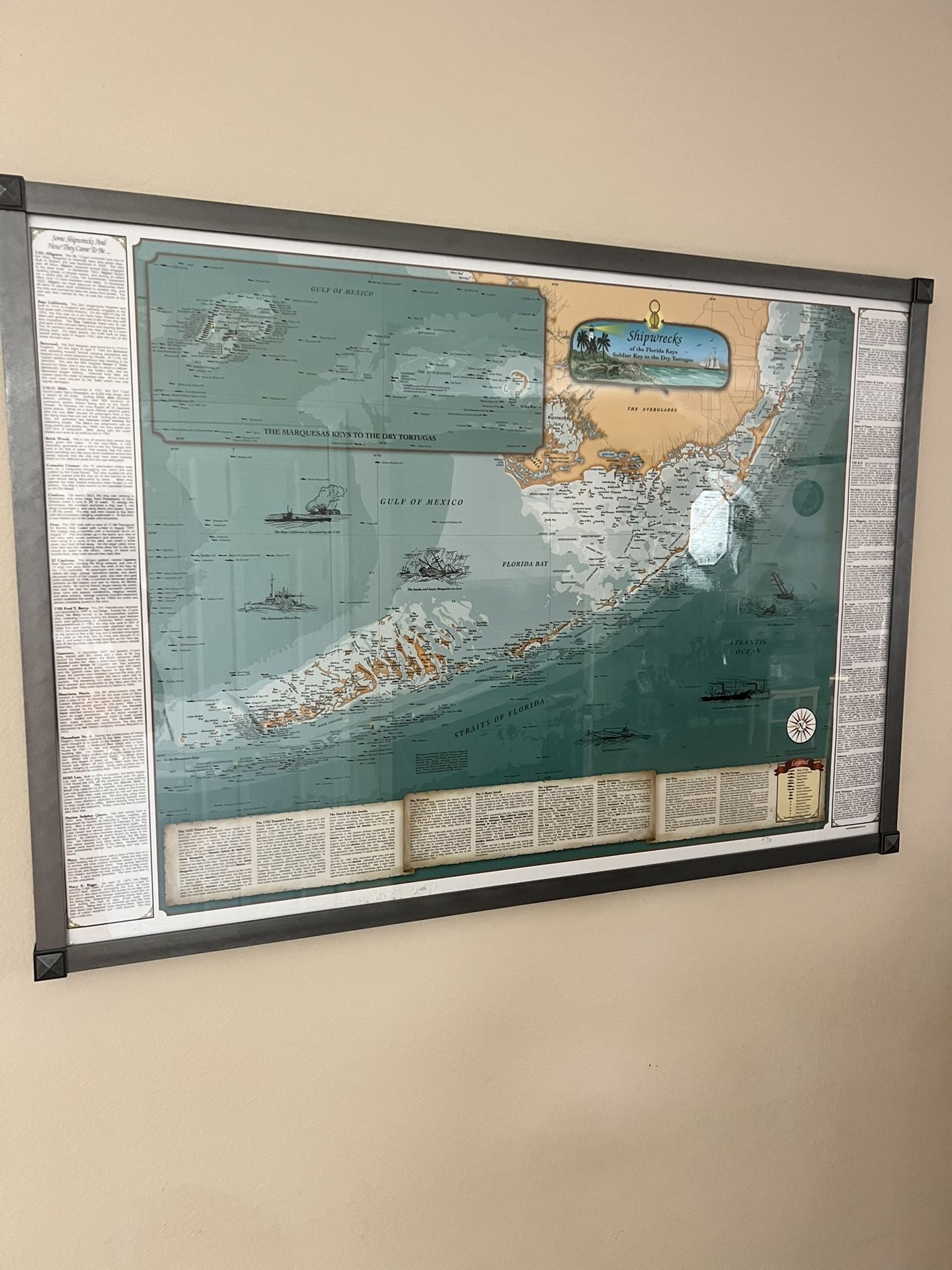 Map Shipwrecks Florida Keys 36x24
