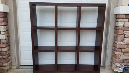 Very large heavy wood shelving unit 66.5 by 66.5