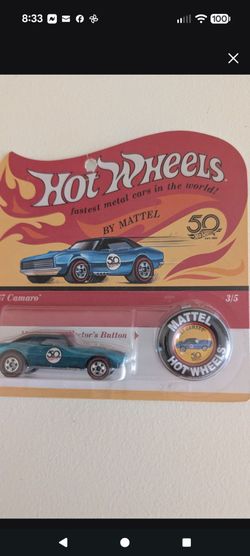 Hot Wheels 50th 67 Camaro with matching collector button