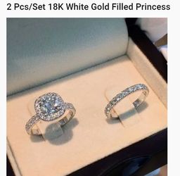 2ct PRINCESS CUT WHITE GOLD DIAMOND RING SET