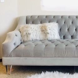 MOVING - Performance Velvet Tufted Grey Bella Dove Z Gallerie Designer Sofa!