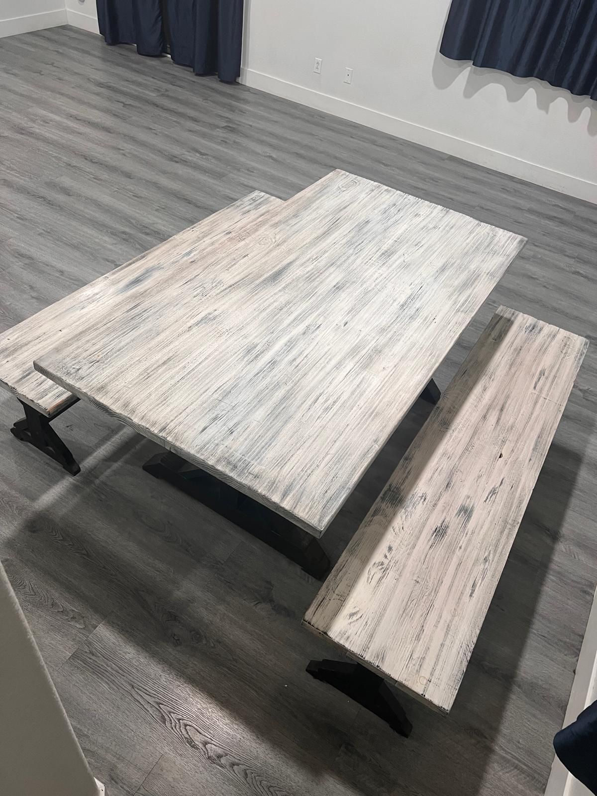 Rustic Farmhouse Dining Table Set – Solid Wood with Benches for Sale in ...