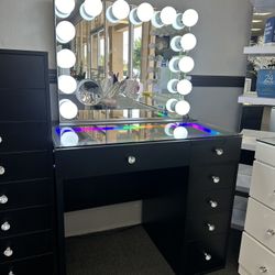 Black Vanity W/ Bluetooth Mirror 