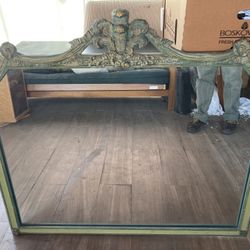 Large Mirror Ornate decorative green gold carved wooden frame vintage antique 1960s Electro Bonded Copper Virginia