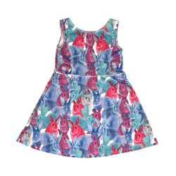 Girls 11-12 Bunny Rabbit Sleeveless Dress Multicolor A-Line Sundress Party