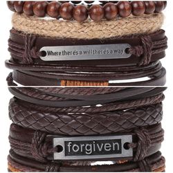 2 x Set Adjust. Size up to 9.5inc Leather Bracelet, (Will/Way-Forgiven)