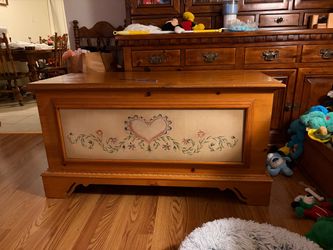 Wooden Hope Chest with Floral Heart Design