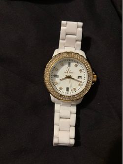 ToyWatch White and Gold Crystal Bezel Watch