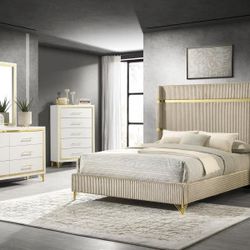 New Four Piece Queen Bedroom Set With Queen Bedframe Dresser Mirror Nightstand On Sale Now Don't Miss