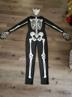 Skeleton Halloween Costume for women jumpsuit with Gloves and Skeleton mask
