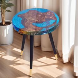 Round Epoxy Resin Table Living Room End Side Table