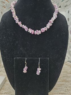 Vintage 1970s Cebu Purple Shell Chip 18" Necklace & Earrings Set - p/u near Gilbert High School