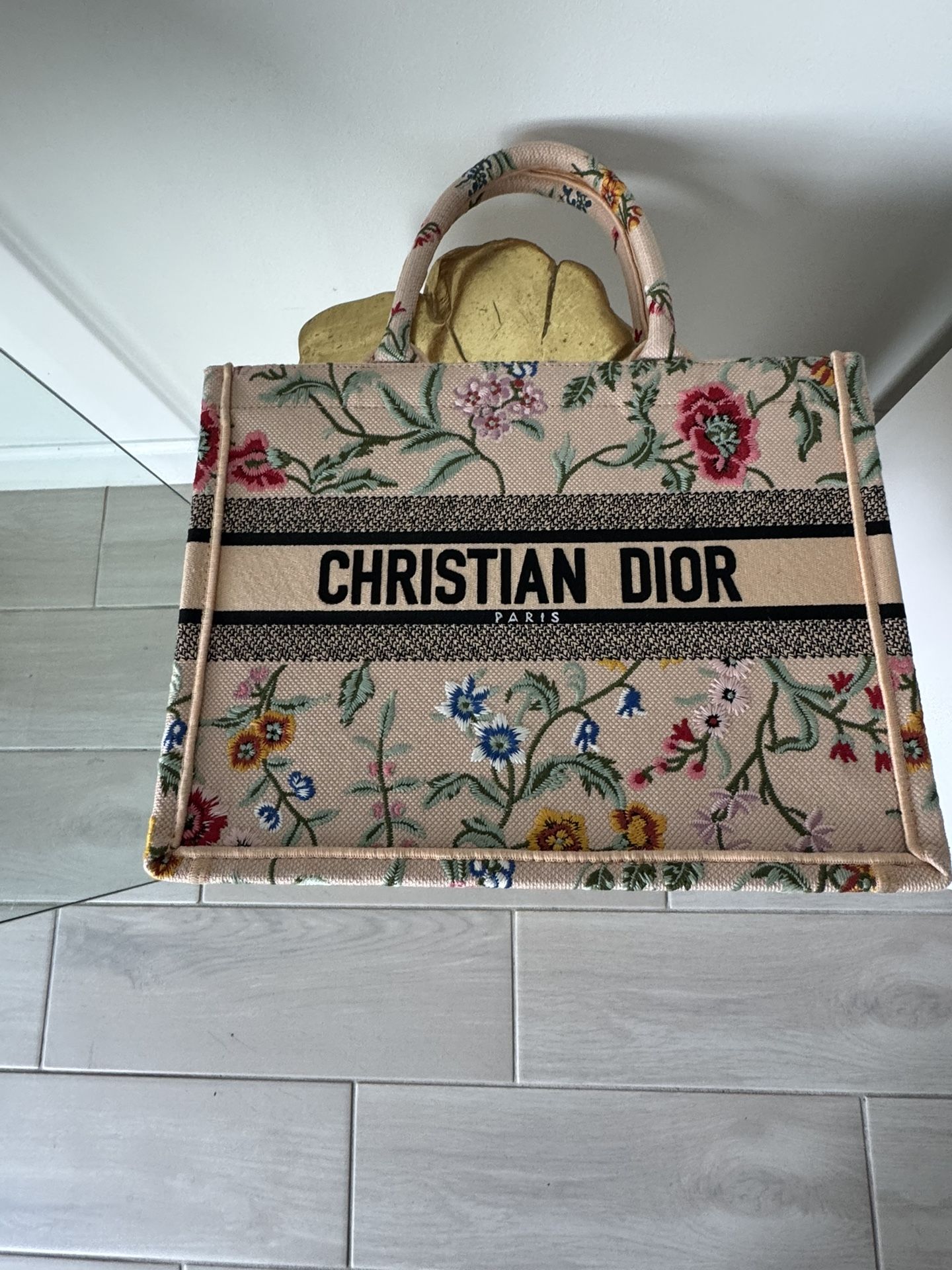 CHRISTIAN DIOR MEDIUM BOOK TOTE FLORAL EMBROIDERY