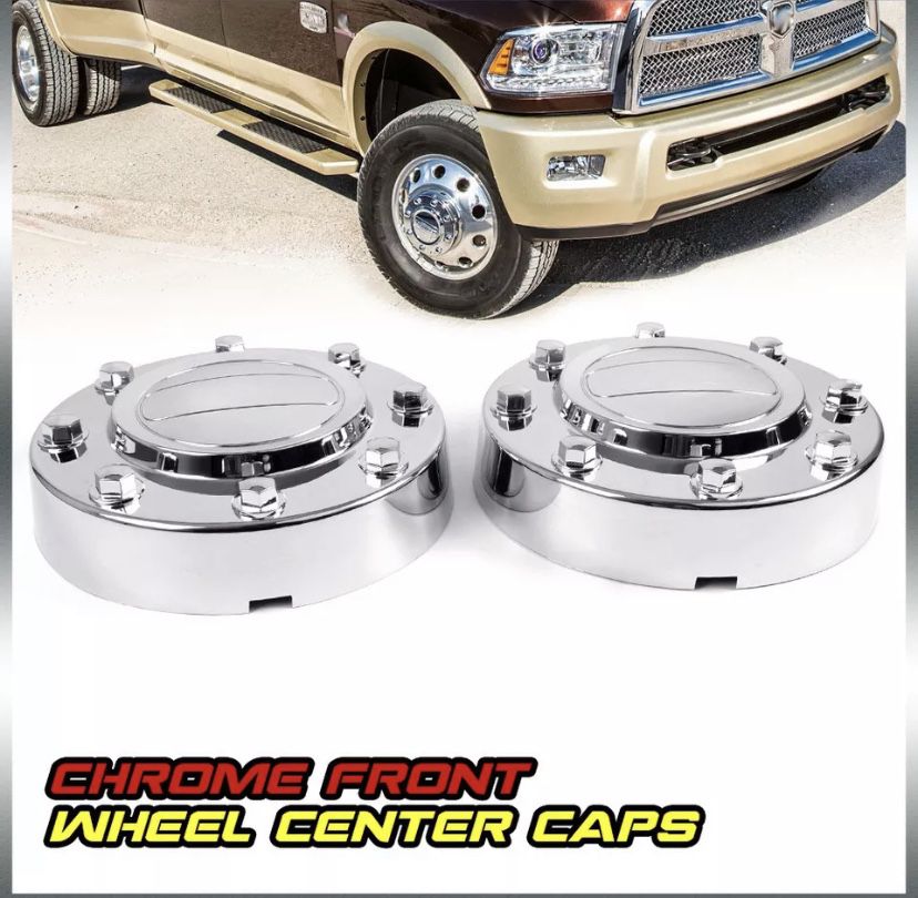 Chrome Dually Truck Front Wheel Center Caps Fit For 11-16 Dodge Ram 3500 1-Ton