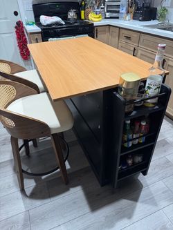 UFORIC Kitchen Island Table with Drop Leaf and Wheels, Black