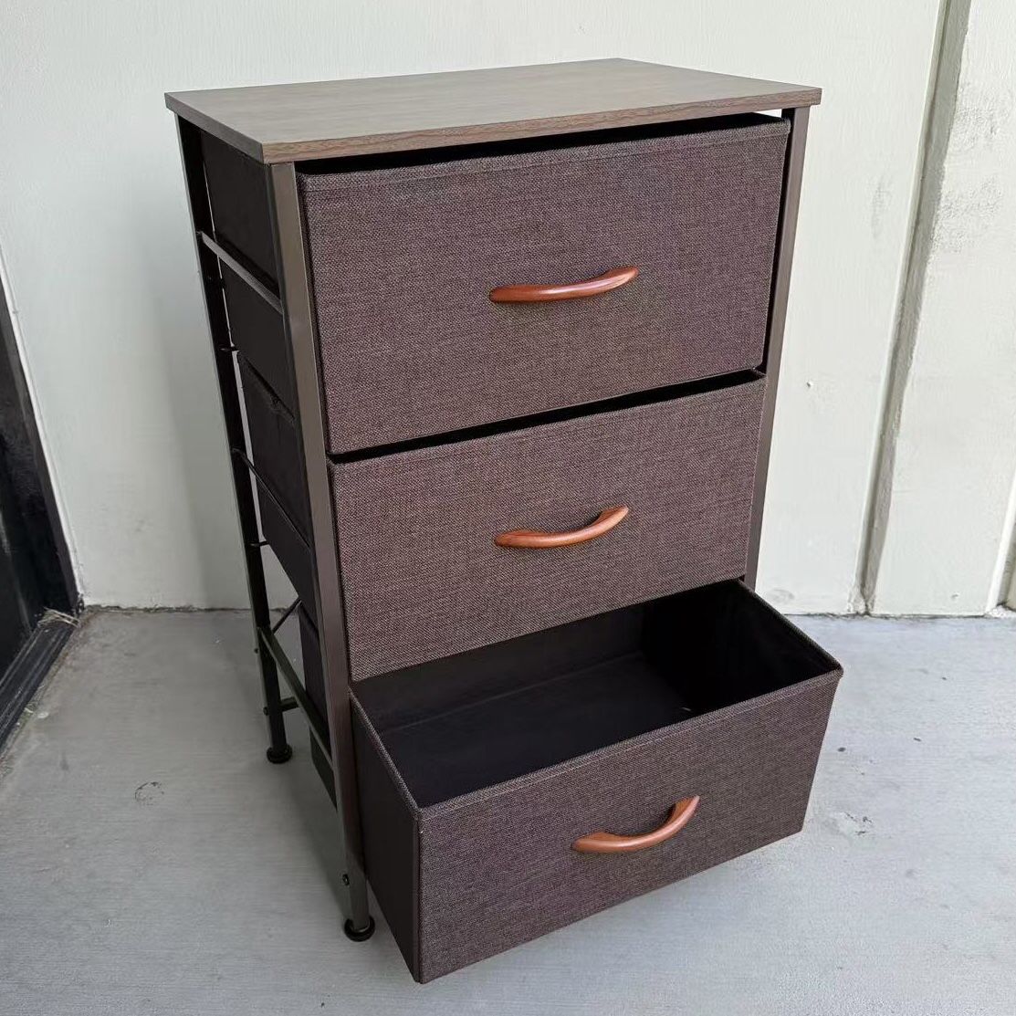 New In Box 18x12x28 Inch Tall 3 Drawer Brown Night Stand Side Cabinet Shelf Storage Organizer
