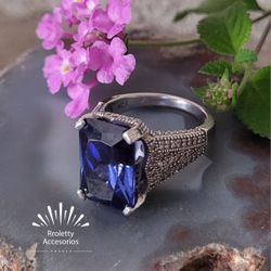 Sterling Silver 925 Ring With Blue Sapphire Stone