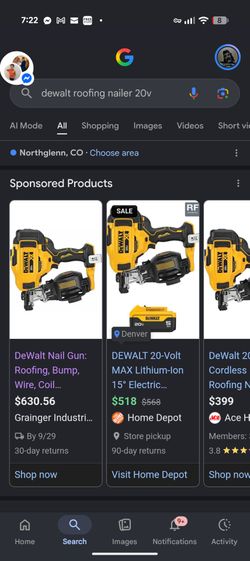 DeWalt 20v Cordless 15° Coil Roofing Nailer