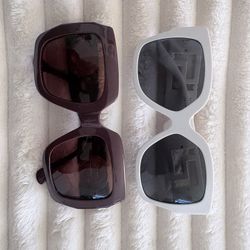 Burgundy Gucci Sunglasses And White Versace Sunglasses 