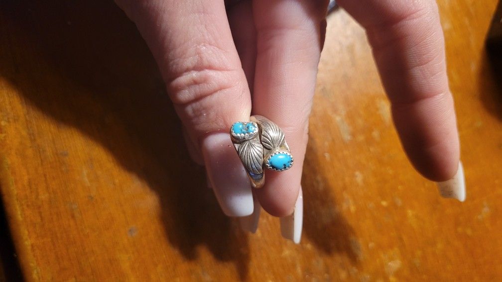 Silver And Terquise Ring. Old Silver. 925