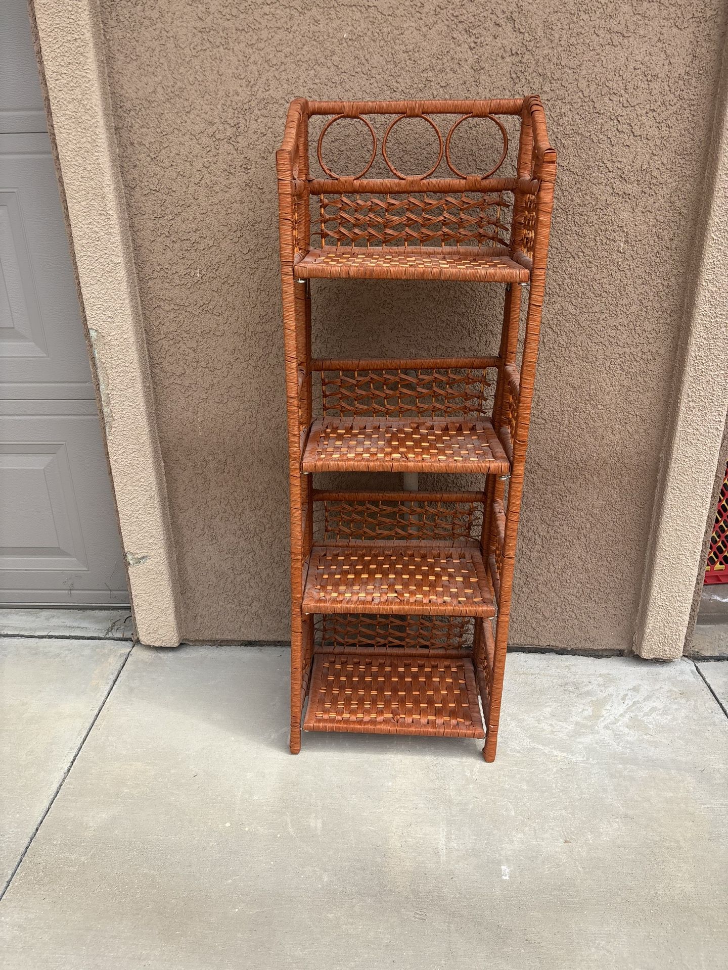 Vintage Wicker Rattan Folding Shelf β 4 Tier Boho Bookcase or Plant Stand
