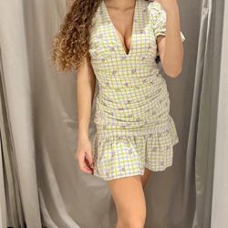 $55 Zara Plaid Floral Dress Size S And M