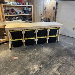 Workbench With 27 Gal Totes 