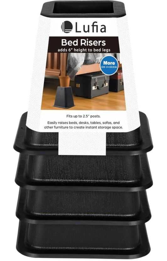 Heavy Duty Furniture Risers fits 2½" Post Black, 6" 1,000 lb Capacity 4Pk