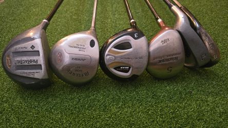 LH 2 DRIVERS 3W 5W PW & SW  GOLF CLUB LOT GREAT FOR BEGGINERS.