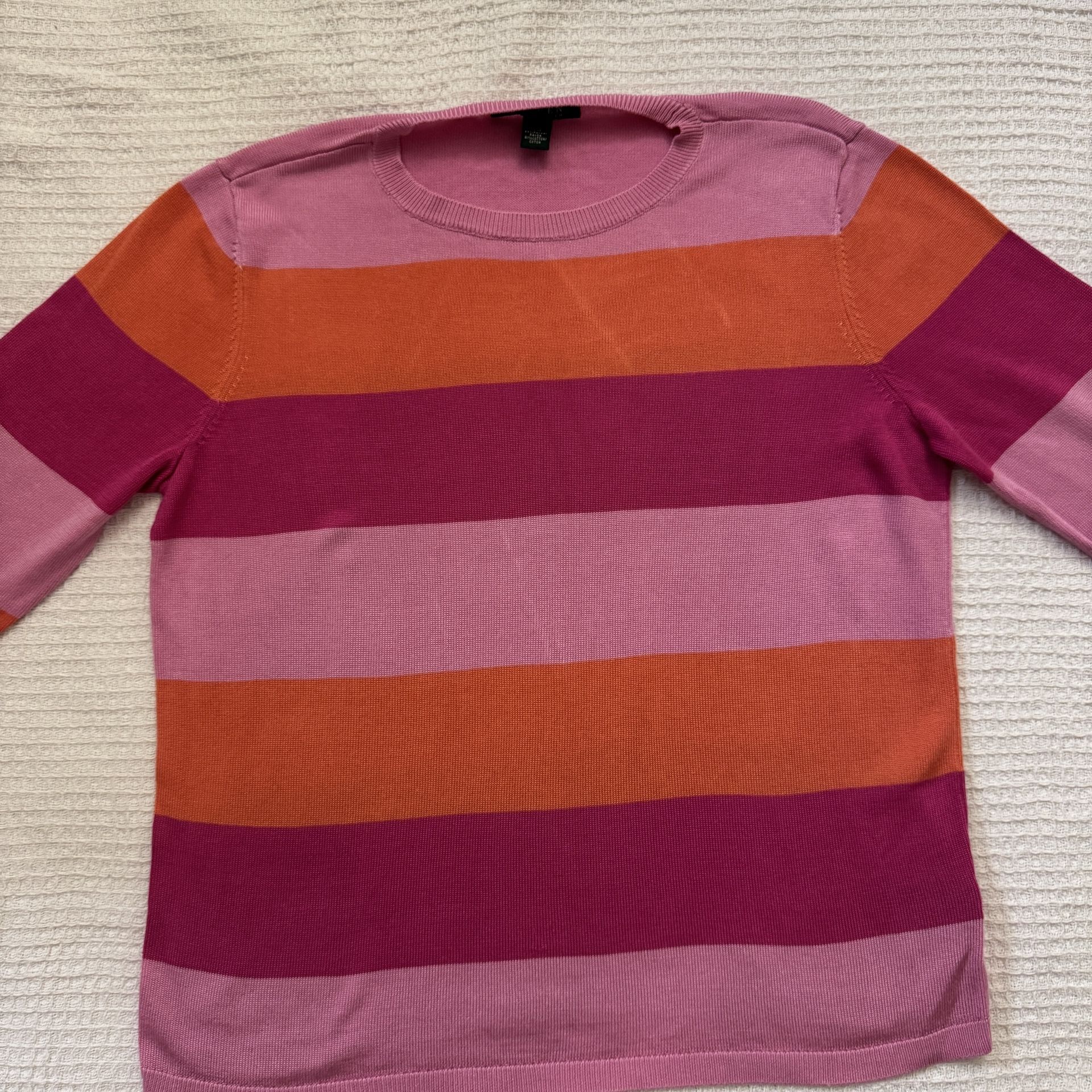Lauren Ralph Lauren Striped Crewneck Sweater – Pink/Orange – Size Small (Shrunk) 