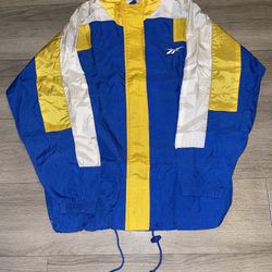 Vintage 90s Blue Yellow Reebok Windbreaker Sports Jacket Size S